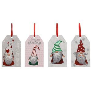 Holiday Gnomes Wood Tags Merry Christmas Seasons Greetings Ornaments Set of 4
